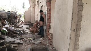 Pussy, ass licking and fucking in an abandoned building